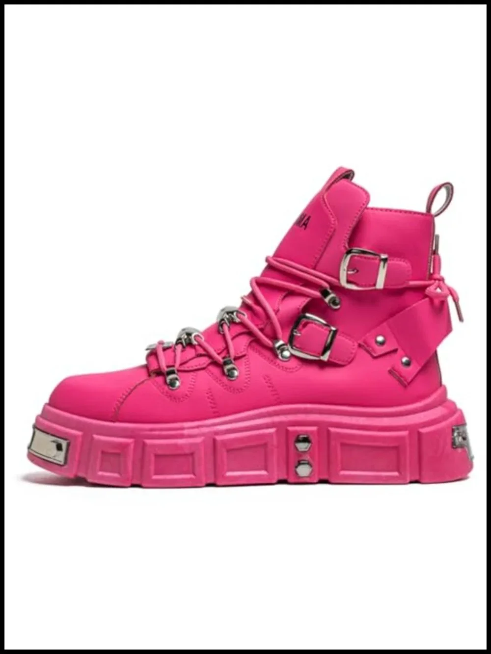 Gothic Leather Motorcycle Chunky Platform Boots Lace Up High Top Metal Buckle